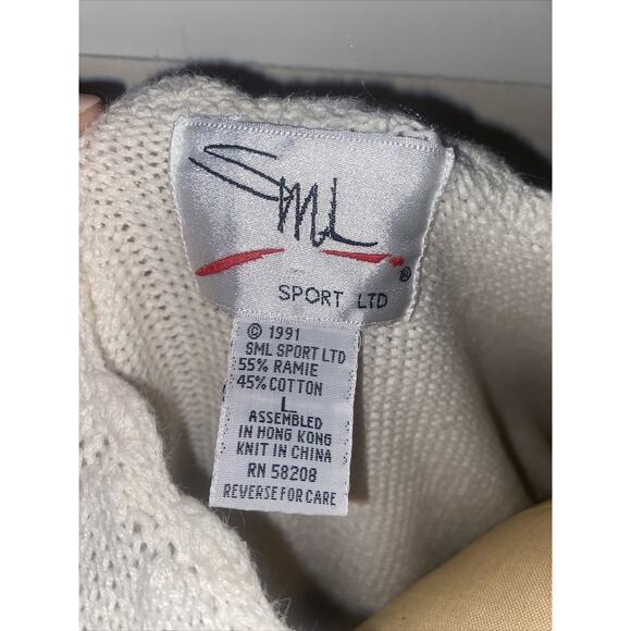 VTG 90s SML Sport Women's White Knit Cardigan Sweater Floral Needle Work Size L - Picture 6 of 6